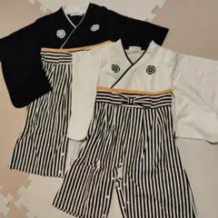 Aenak　 2枚セット　袴ロンパース　 90cm 黒 白 ストライプ　双子