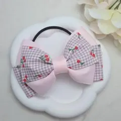 チェリー チェック リボン ピンク 紫 ヘアゴム ヘアクリップ キッズ ベビー
