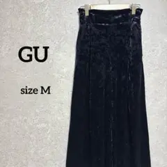 GU ジーユー コーデュロイワイドパンツ M 紺色 薄手 ウエストゴム