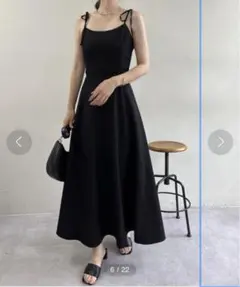 マイナス５キロ見え！NICE CLAUP 肩リボンブラックキャミワンピース