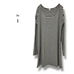 美品【io】イオ　彈性條紋圖案連衣裙　U領　長袖上衣　1