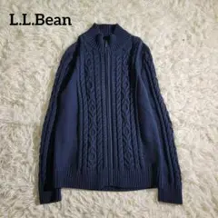 美品☆L.L.Bean　ケーブルニット　ジップアップセーター　M　ネイビー