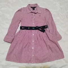 ポロラルフローレン　シャツワンピース　赤　ストライプ　110-120