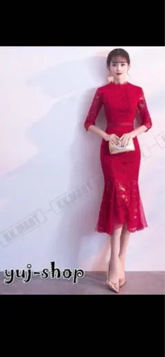 マーメイドドレス　膝丈ドレス　赤ドレス