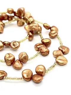 【希少テリ強】本真珠ブラウンゴールドケシパールネックレス45cm K18金箔