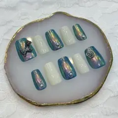 【現品1点限り】ネイルチップ：大きめサイズ　オーロラネイル