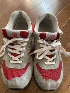 ◼︎New Balance 574 グレー/レッド スニーカー　26センチ