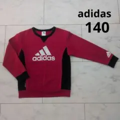 140 adidas アディダス トレーナー ロゴ入り 赤 黒 レッド ブラック