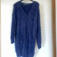 美品☆スタニングルアー 人気シャギー ふわふわニットカーディガン ネイビー