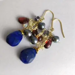 天然石ピアスＮｏ．30ラピスラズリ、ガーネットのピアス