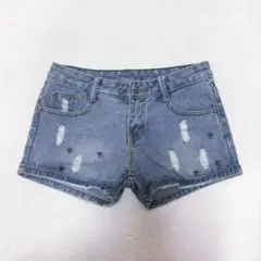 y2k 平成ギャル デニムショートパンツ ライトブルー ダメージ加工