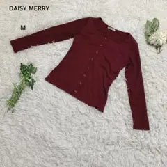 デイジーメリー　カットソー　リブ編み　スクエアネック　綿混　長袖　M ボルドー