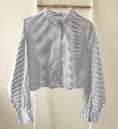 しまむら　ショート丈　ストライプシャツ