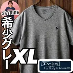 希少 ラルフローレン VネックTシャツ XLグレー ゆるだぼ ポニー刺繍 Y2K