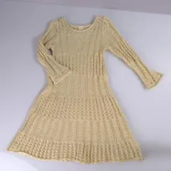 美品 プティマイン 透かし編み ニット ワンピース M 春のお出かけに◎