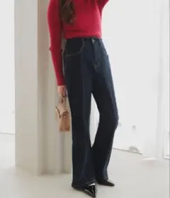 KOBE LETTUCE ハイウエストセンターシームセミフレア デニムパンツ