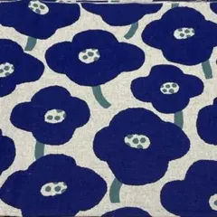 北欧風 花柄 綿麻生地 ブルー