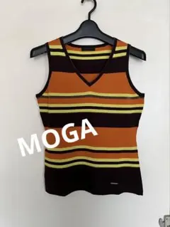 【未使用】MOGA サマーニット　Vネックノースリーブ　ラメ糸マルチボーダー　Mのサムネイル