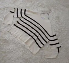 オペークドットクリップ　長袖　ボーダーニット　L ゆったり肩幅　オーガニック