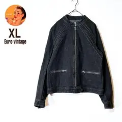 【ユーロ古着】デニムジャケット　ブラック　フルジップ　大きいサイズ　長袖　春秋