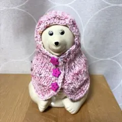 【匿名配送】しろくま貯金箱 ピンクのフード付きポンチョ　 おまけ付き