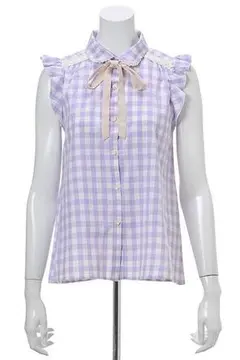 【新品未使用】ギンガムチェックエンジェルスリーブシャツ