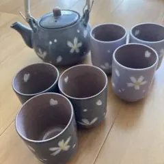 茶器セット 茶器揃 急須 湯呑み 白小花柄 銀河焼