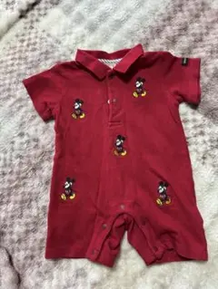 プティマイン ミッキー ロンパース 70cm 赤 ポロ風 半袖 ディズニー