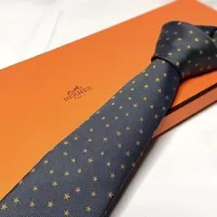 美品☆箱付☆エルメス☆ネクタイ☆グレー☆星柄☆オレンジ☆星空☆897