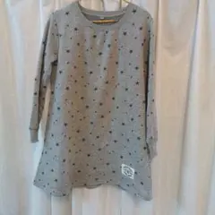 ★130★ライトグレー★裏起毛ワンピース★星柄