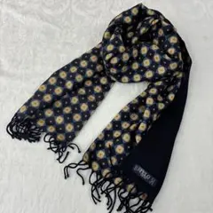 【PERO】ドイツ製 シルク ラムズウール ダークネイビー フリンジ付きマフラー