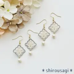 No.342a タティングレースのダイヤとパールのピアス