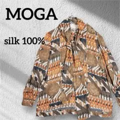 美品　MOGA ボータイ　シルク100% リボン　シフォン　ブラウス　総柄のサムネイル