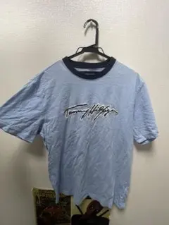 トミーヒルフィガー Tシャツ ブルー L 刺繍 ロゴ 綿100 コットン