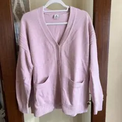 ニコアンド　洗えるサイドリブVネックカーディガン　ピンク　ラメ　ニット