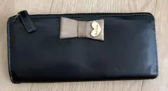ポールスミス　リボン付き黒レザー長財布　レディース