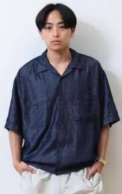 beams デニムシャツ 半袖　短丈　クロップドシャツ　ボックスシルエット　М