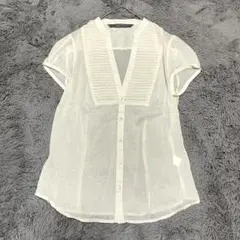 ZARA BASIC｜ブラウス（USA S）ベージュ シアー素材 半袖のサムネイル