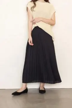 ユニクロ シフォンプリーツロングスカート S ブラック プリーツスカート