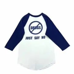 90s USA製 JUST SAY NO DRUGS ラグランTシャツ S 白紺のサムネイル