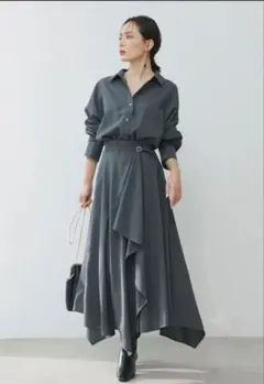 ánuans ウールブレンドイレヘムスカート （CHARCOAL GREY）のサムネイル