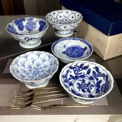 新品箱入5客 龍峰窯 染付木瓜皿揃 松竹梅 古伊万里様式 - メルカリ