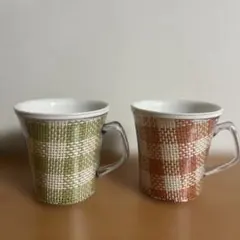 ヴィンテージチェック柄マグカップ2個セット