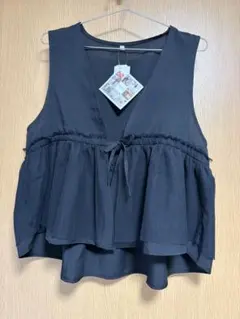 しまむら　mumu レディース ブラック チュール ペプラム ベスト ジレ　Lのサムネイル