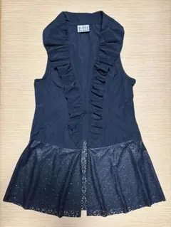【日本製/新品】BIJOUX フリルジレ ベスト カットワーク 黒 M