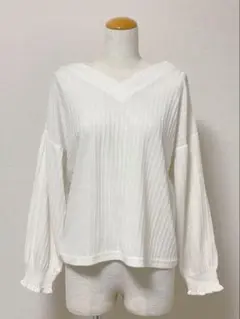 シュガースプーン リブ Tシャツ ブラウス レディース ゆったり Vネック 白