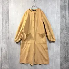 ザラ スエード調 極美品　ノーカラー ロングコート キャメル M ストレッチ　〆