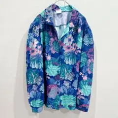 総柄 花柄 ブラウス 【2XL】ヴィンテージ ブルー 大きいサイズ