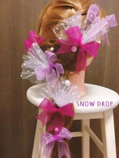 ピンク⋈*.リボン＆パール＆チュールピンset♡ウェディング♡ブライダル♡浴衣