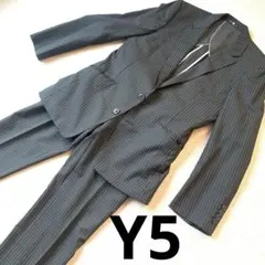 スーツセレクト ストライプブラックスーツセット　メンズセットアップ上下　Y5